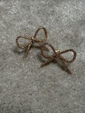 Gold Bow Crystal Stud Earrings - Women Accessories